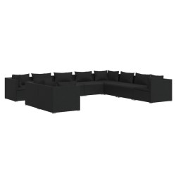    Set Salotto da Giardino 10pz con Cuscini in Polyrattan Nero