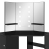 vidaXL Tavolino da Trucco Angolare con LED Nero 111x54x141,5 cm