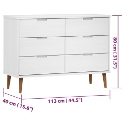    Cassettiera MOLDE Bianca 113x40x80 cm in Legno Massello di Pino