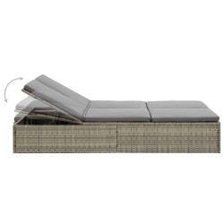    Lettino Prendisole Trasformabile con Cuscino Polyrattan Grigio