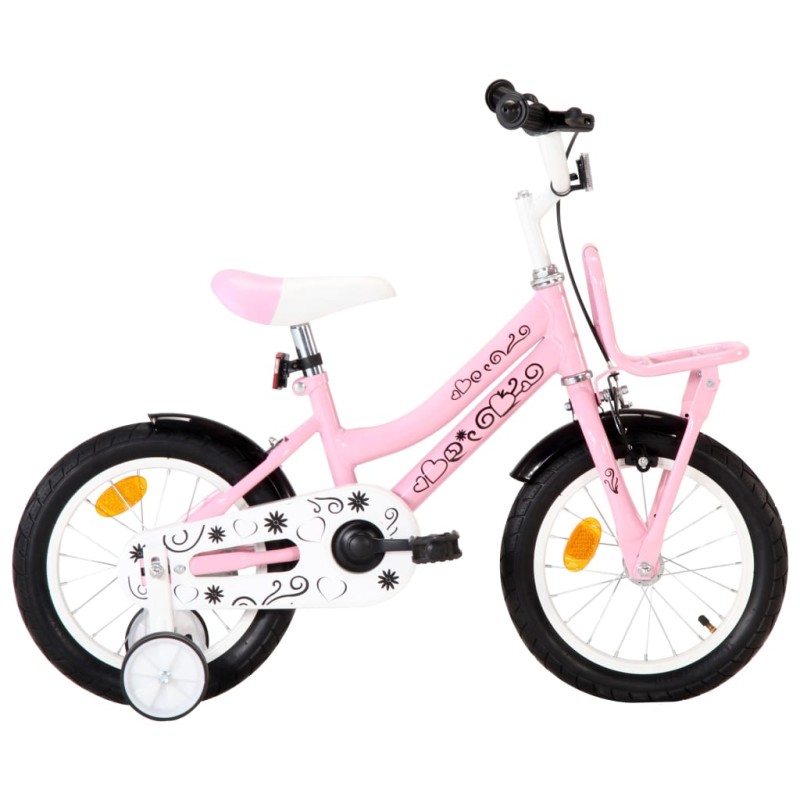 vidaXL Bici per Bambini con Trasportino Frontale 14'' Bianca e Rosa 