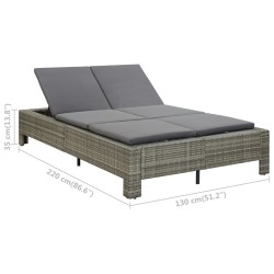    Lettino Prendisole a 2 Posti con Cuscino in Polyrattan Grigio