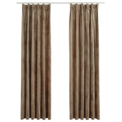    Tende Oscuranti con Ganci 2 pz Beige in Velluto 140x175 cm