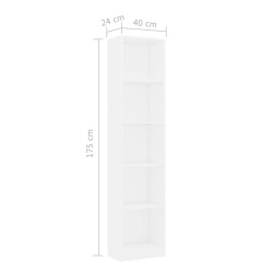    Libreria a 5 Ripiani Bianca 40x24x175 cm in Legno Ingegnerizzato