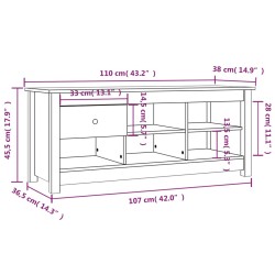    Scarpiera Bianca 110x38x45,5 cm in Legno Massello di Pino