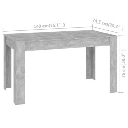 vidaXL Tavolo da Pranzo Grigio Cemento 140x74,5x76 cm in Truciolato