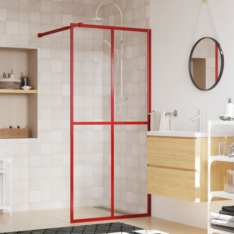 vidaXL Parete per Doccia Walk-in Vetro Trasparente ESG 100x195cm Rossa