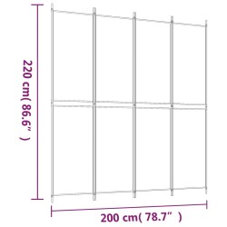 vidaXL Divisorio a 4 Pannelli Bianco 200x220 cm Tessuto