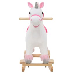 vidaXL Unicorno a Dondolo in Peluche 65x32x58 cm Bianco e Rosa