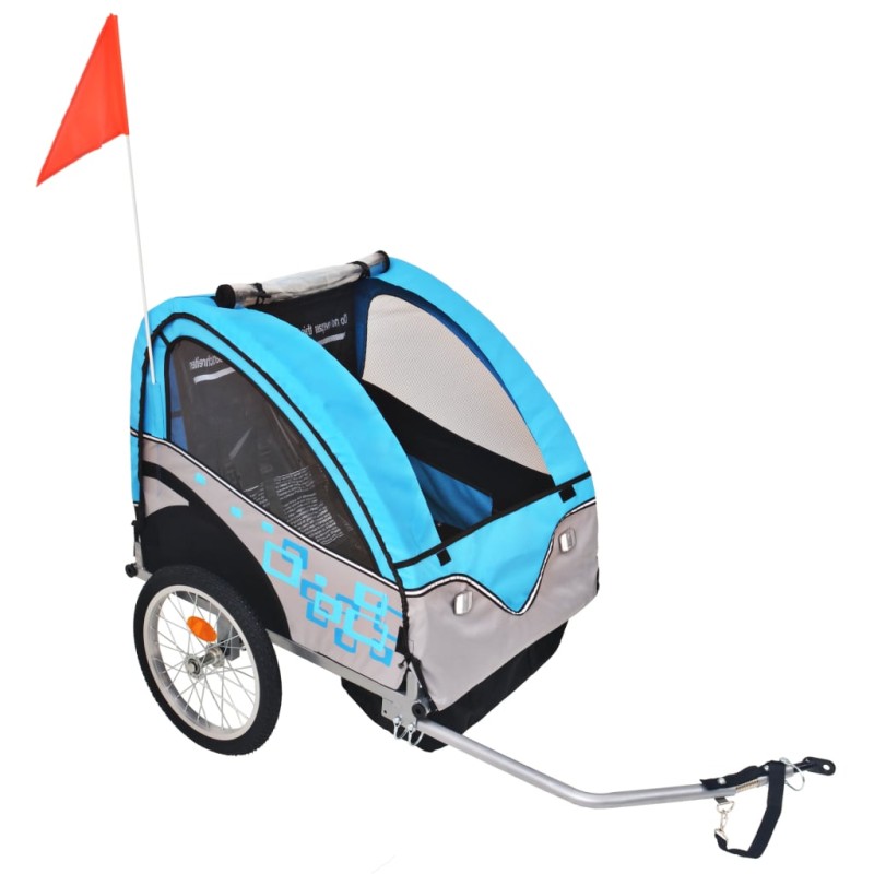 vidaXL Rimorchio da Bici per Bambini Grigio e Blu 30 kg