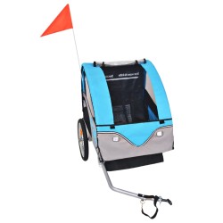 vidaXL Rimorchio da Bici per Bambini Grigio e Blu 30 kg