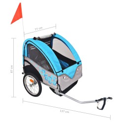 vidaXL Rimorchio da Bici per Bambini Grigio e Blu 30 kg