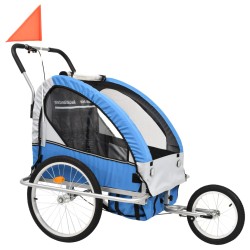 vidaXL Rimorchio da Bici per Bambini e Passeggino 2 in 1 Blu e Grigio