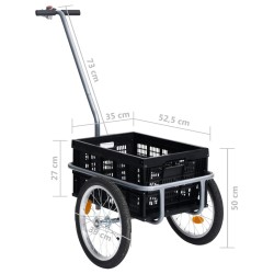 vidaXL Rimorchio da Bici con Trasportino Pieghevole 50 L Nero 60 kg