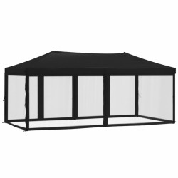 vidaXL Tenda per Feste Pieghevole con Pareti Laterali Nero 3x6 m