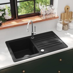    Lavandino Cucina Granito Singolo Scolapiatti Reversibile Nero