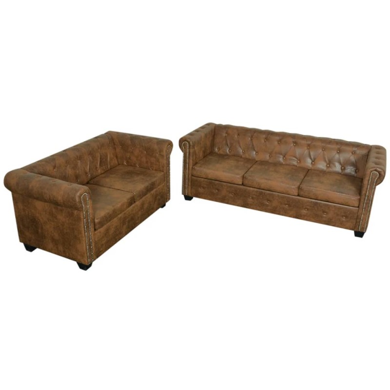 vidaXL Set Divani Chesterfield a 2 Posti e a 3 Posti Marrone 