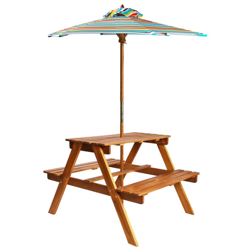    Tavolo Picnic per Bambini con Ombrellone 79x90x60cm in Acacia