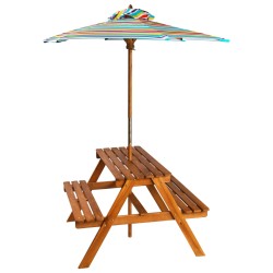    Tavolo Picnic per Bambini con Ombrellone 79x90x60cm in Acacia