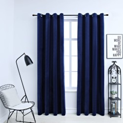    Tende Oscuranti con Anelli 2 pz Blu Scuro in Velluto 140x225 cm