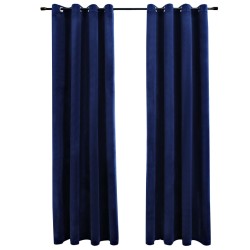    Tende Oscuranti con Anelli 2 pz Blu Scuro in Velluto 140x225 cm