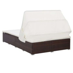    Lettino Prendisole a 2 Posti con Cuscino in Polyrattan Marrone