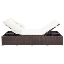    Lettino Prendisole a 2 Posti con Cuscino in Polyrattan Marrone