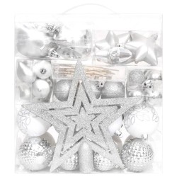 vidaXL Set Addobbi di Natale 70 pz Argento e Bianco