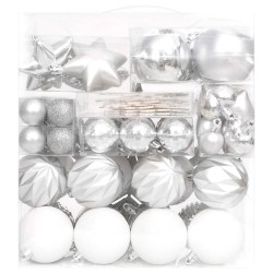 vidaXL Set Addobbi di Natale 70 pz Argento e Bianco