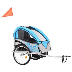 vidaXL Rimorchio da Bici per Bambini e Passeggino 2 in 1 Blu e Grigio