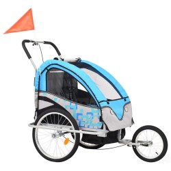 vidaXL Rimorchio da Bici per Bambini e Passeggino 2 in 1 Blu e Grigio