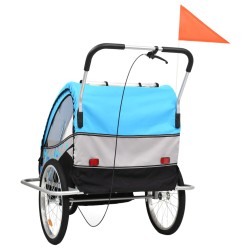 vidaXL Rimorchio da Bici per Bambini e Passeggino 2 in 1 Blu e Grigio