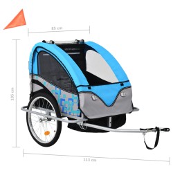 vidaXL Rimorchio da Bici per Bambini e Passeggino 2 in 1 Blu e Grigio