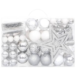 vidaXL Set Addobbi di Natale 108 pz Argento e Bianco