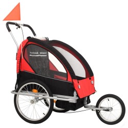 vidaXL Rimorchio da Bici per Bambini e Passeggino 2 in 1 Nero e Rosso