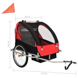 vidaXL Rimorchio da Bici per Bambini e Passeggino 2 in 1 Nero e Rosso