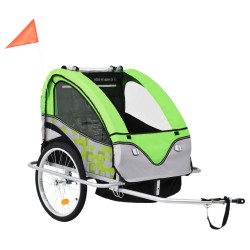 vidaXL Rimorchio Bici per Bambini e Passeggino 2 in 1 Verde e Grigio