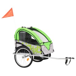 vidaXL Rimorchio Bici per Bambini e Passeggino 2 in 1 Verde e Grigio