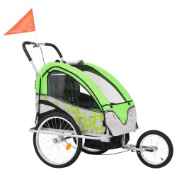 vidaXL Rimorchio Bici per Bambini e Passeggino 2 in 1 Verde e Grigio