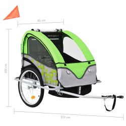 vidaXL Rimorchio Bici per Bambini e Passeggino 2 in 1 Verde e Grigio