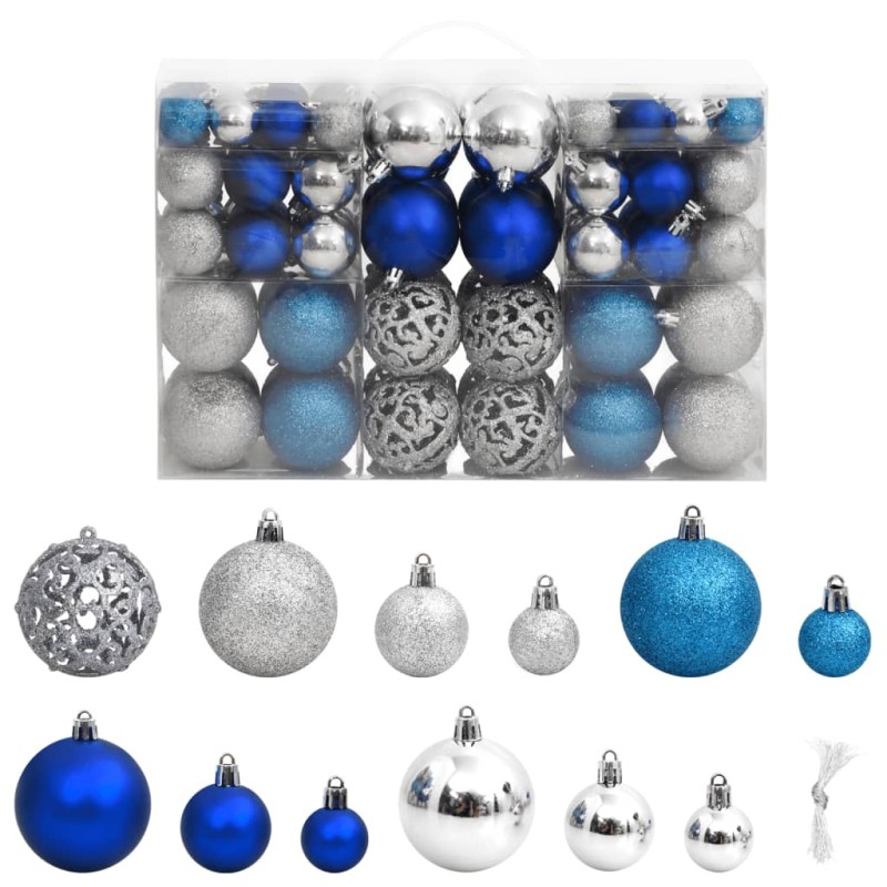 vidaXL Palline di Natale 100 pz Blu e Argento 3 / 4 / 6 cm