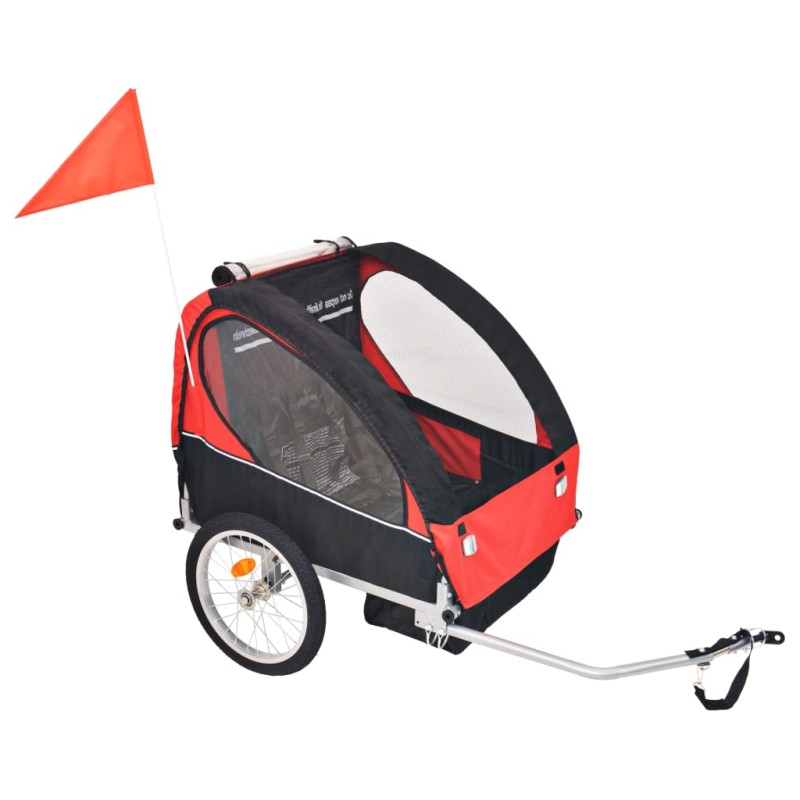 vidaXL Rimorchio da Bici per Bambini Rosso e Nero 30 kg