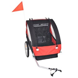 vidaXL Rimorchio da Bici per Bambini Rosso e Nero 30 kg