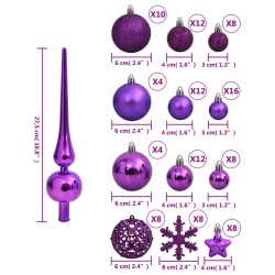 vidaXL Set Palline di Natale 111 pz Viola in Polistirene