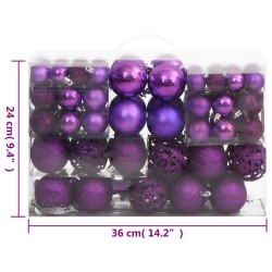 vidaXL Set Palline di Natale 111 pz Viola in Polistirene