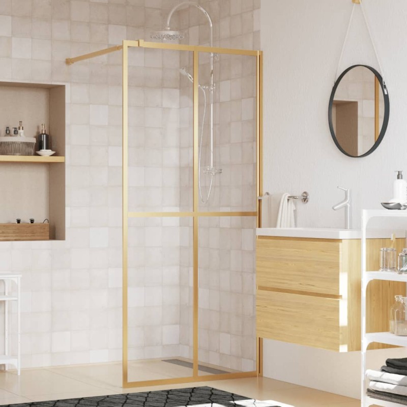 vidaXL Parete per Doccia Walk-in Vetro Trasparente ESG 90x195 cm Oro