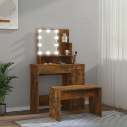 vidaXL Set Tavolo da Toeletta con LED Rovere Fumo in Legno ingegnerizzato