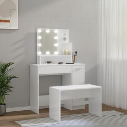 vidaXL Set Tavolo da Toeletta Bianco Lucido con LED Legno ingegnerizzato