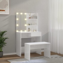 vidaXL Set Tavolo da Toeletta Bianco Lucido con LED Legno ingegnerizzato