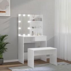 vidaXL Set Tavolo da Toeletta Bianco Lucido con LED Legno ingegnerizzato